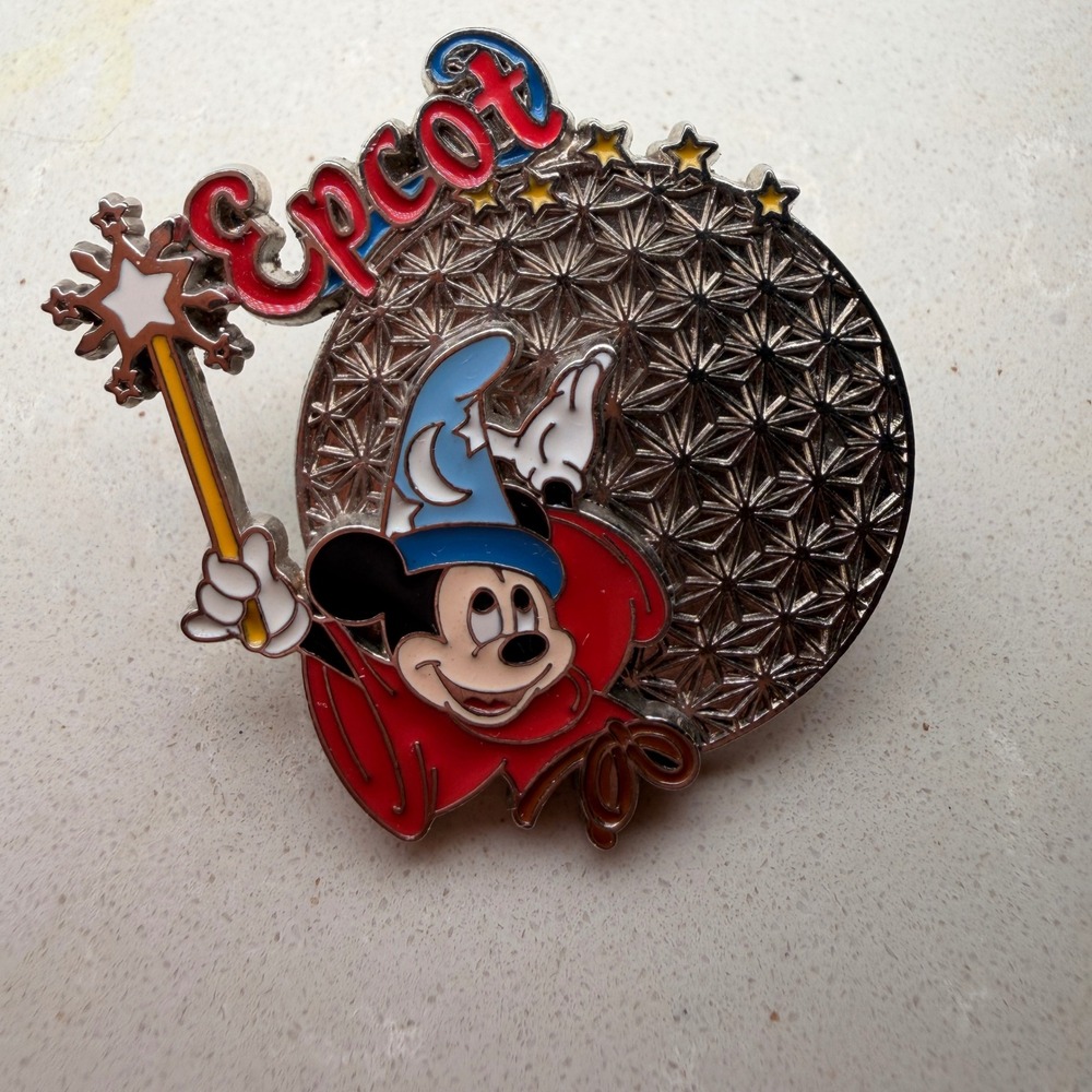 Official Disney Epcot Trading Pin Sorcerer Mickey Mouse Earth 2003 Silver